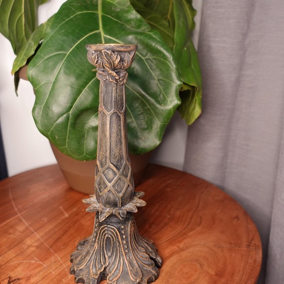 Vintage Tall Single Ornate Brown Candlestick Holder Home Decor - Picture 1 of 6